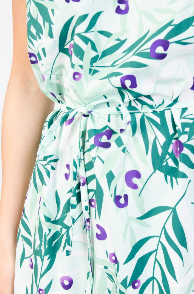 WZORZYSTA SUKIENKA WIĄZANA W PASIE - ZIELONA