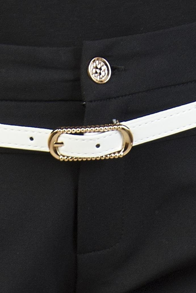 Czarne, eleganckie spodnie materiałowe z paskiem