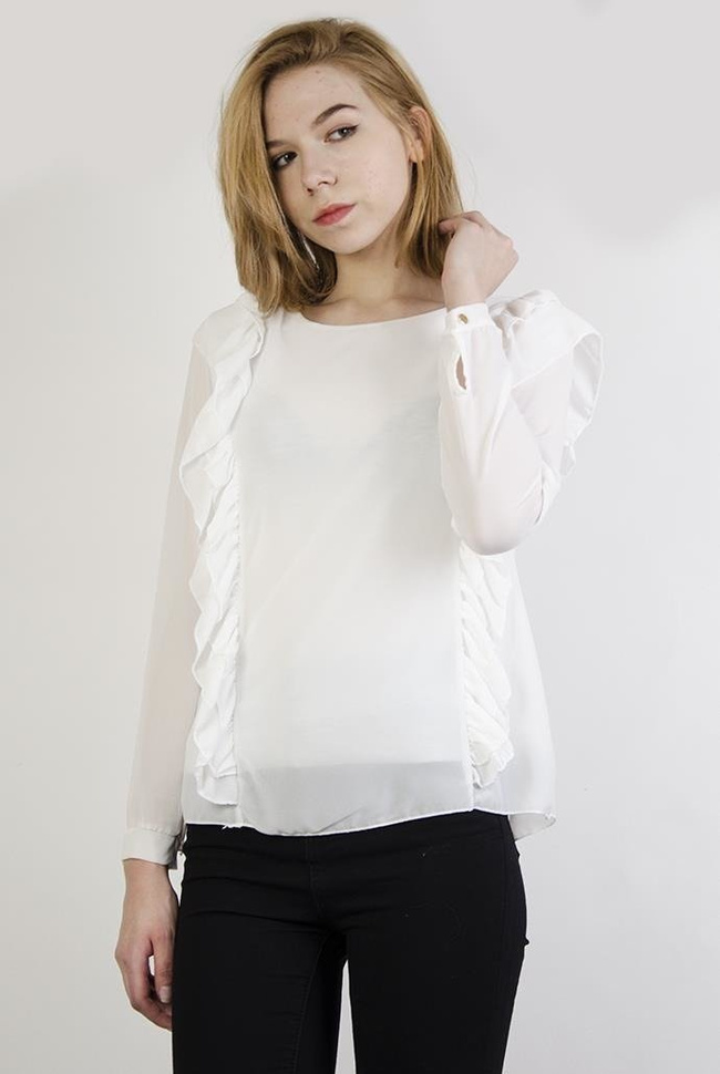Biała bluzka z falbankami po bokach