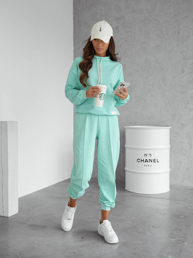 KOMPLET BAWEŁNIANY BLUZA Z SZNURKAMI+SPODNIE- MIĘTOWY