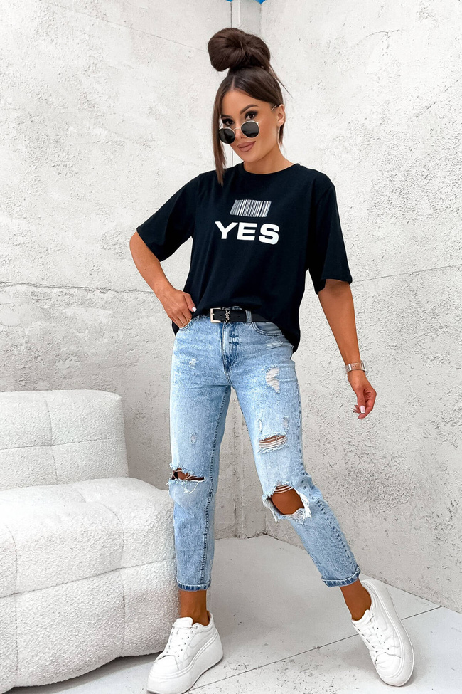 T-SHIRT Z KODEM KRESKOWYM YES-NO- CZARNA