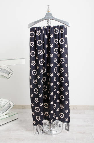 WZORZYSTY SZAL Z FRĘDZLAMI- CZARNY