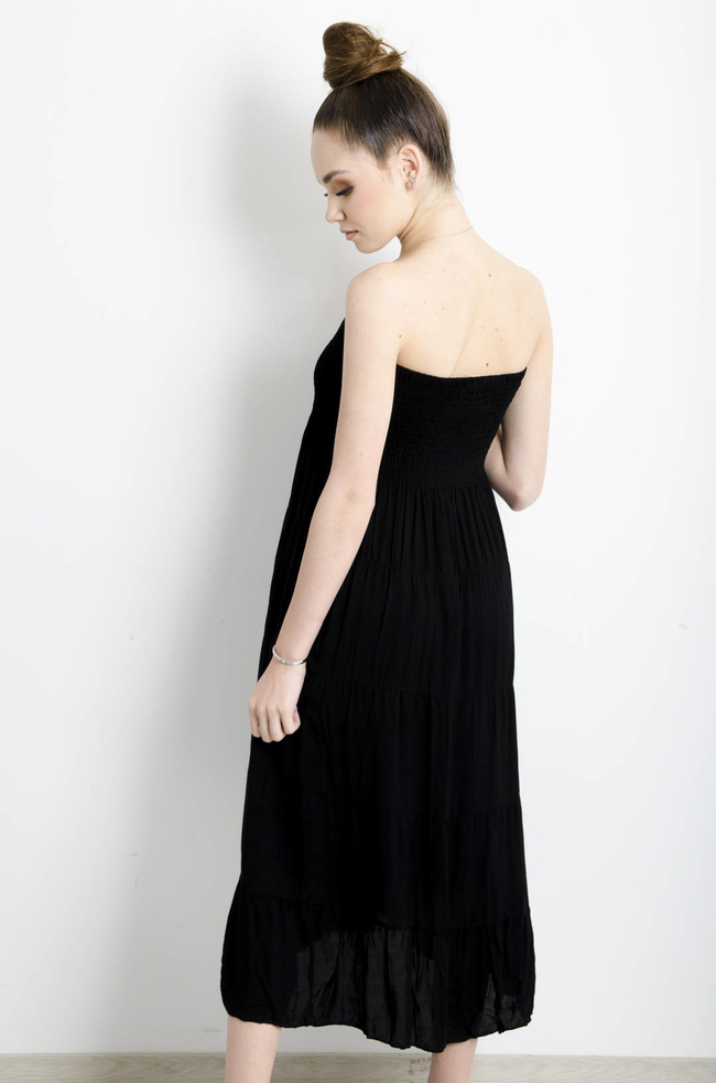 SUKIENKA MIDI Z GUMĄ WIĄZANA - CZARNA