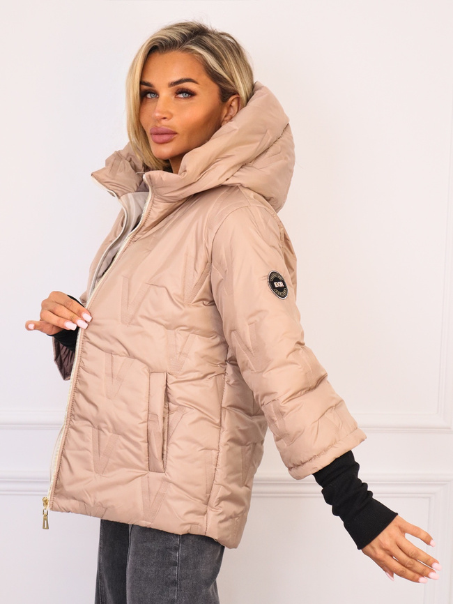 KURTKA ASYMETRYCZNA Z PRZEDŁUŻONYMI ŚCIĄGACZAMI PRZY RĘKAWACH- BEŻOWA