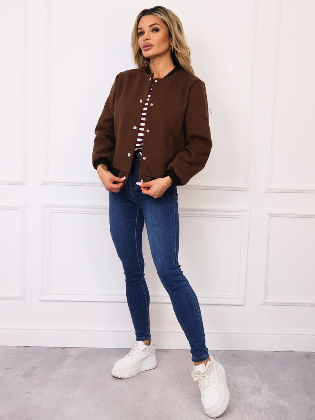 KURTKA BOMBERKA ZAPINANA NA ZATRZASKI- BRĄZOWA