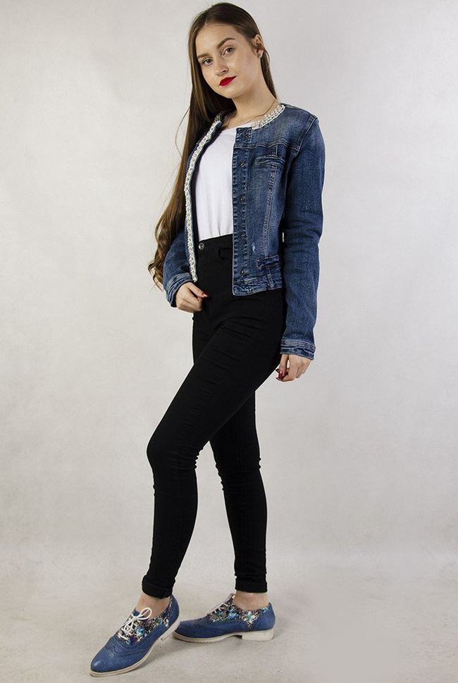 Kurtka jeansowa z perełkami