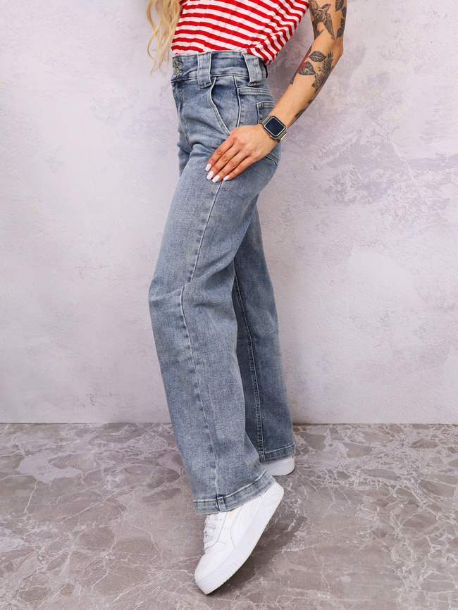 SPODNIE JEANSOWE Z SZEROKIM PASEM- WYSOKI STAN