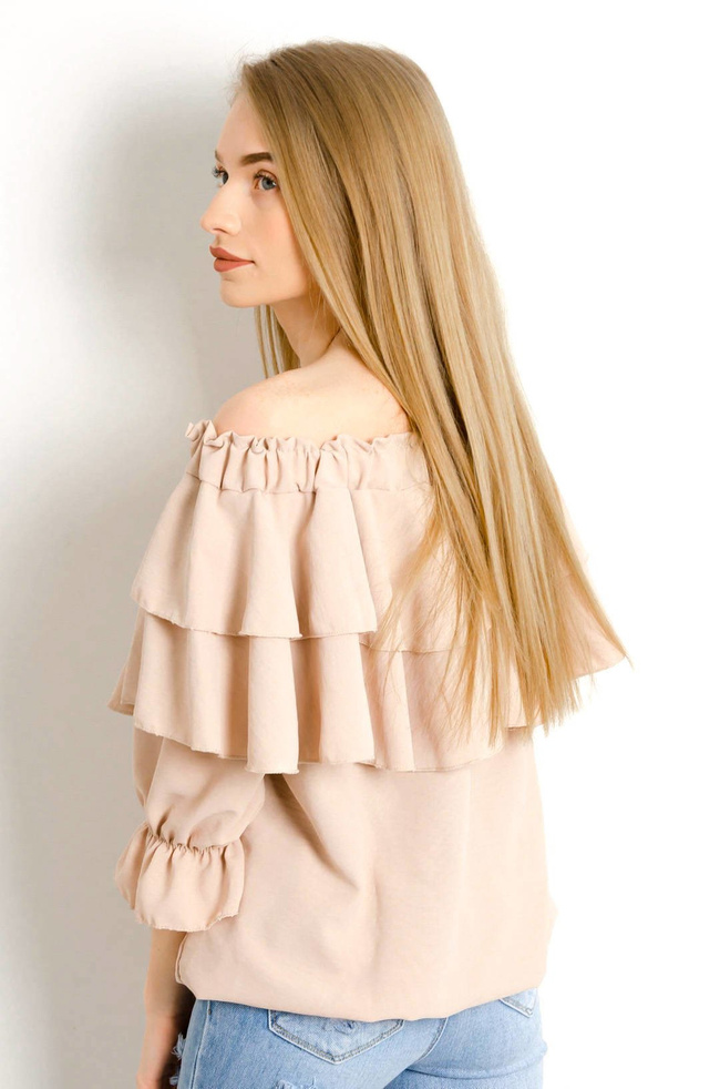 BEŻOWA BLUZKA HISZPANKA Z WIĄZANIEM W DEKOLCIE