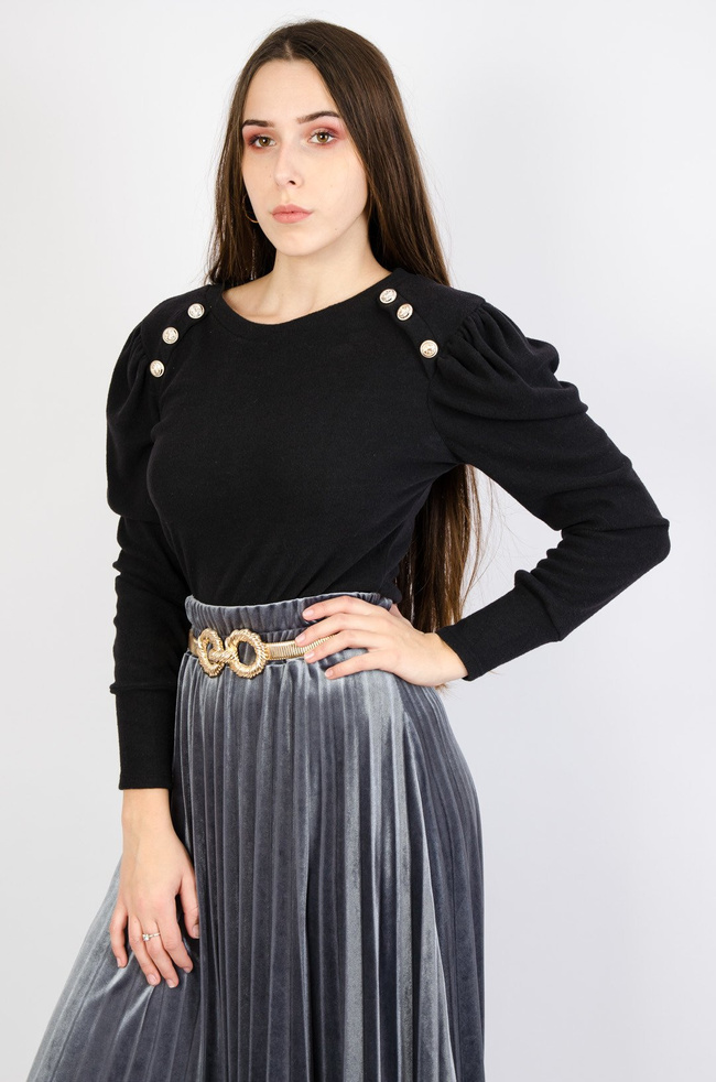 CZARNA BLUZKA Z BUFIASTYMI RĘKAWAMI 