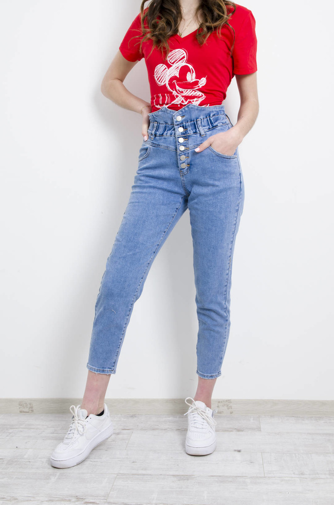SPODNIE JEANSOWE MOM FIT Z GUZIKAMI -WYSOKI STAN 