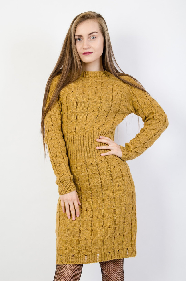 Musztardowa sweterkowa sukienka 