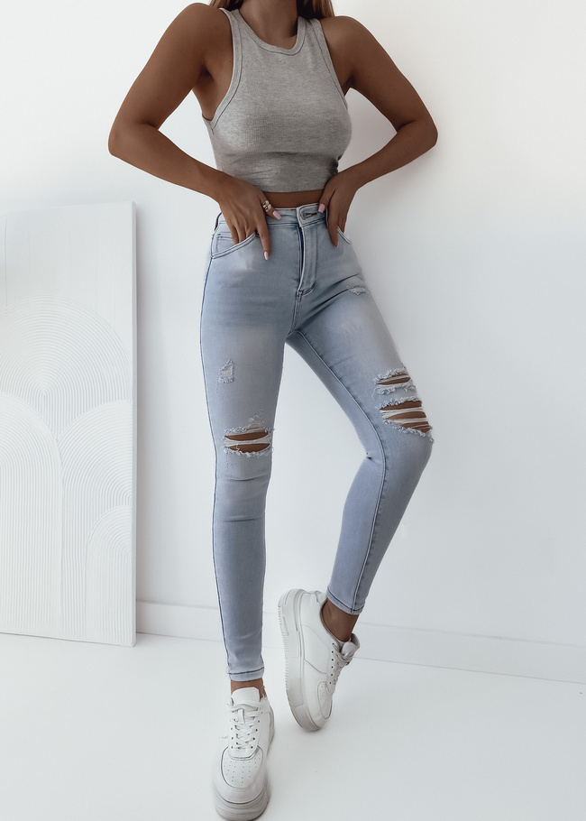 JASNE SPODNIE JEANSOWE SKINNY Z PRZETARCIAMI
