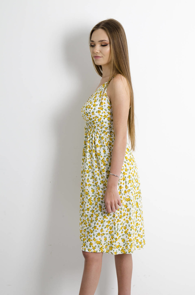 SUKIENKA W KWIATY MINI DEKOLT W SZPIC- ŻÓŁTA