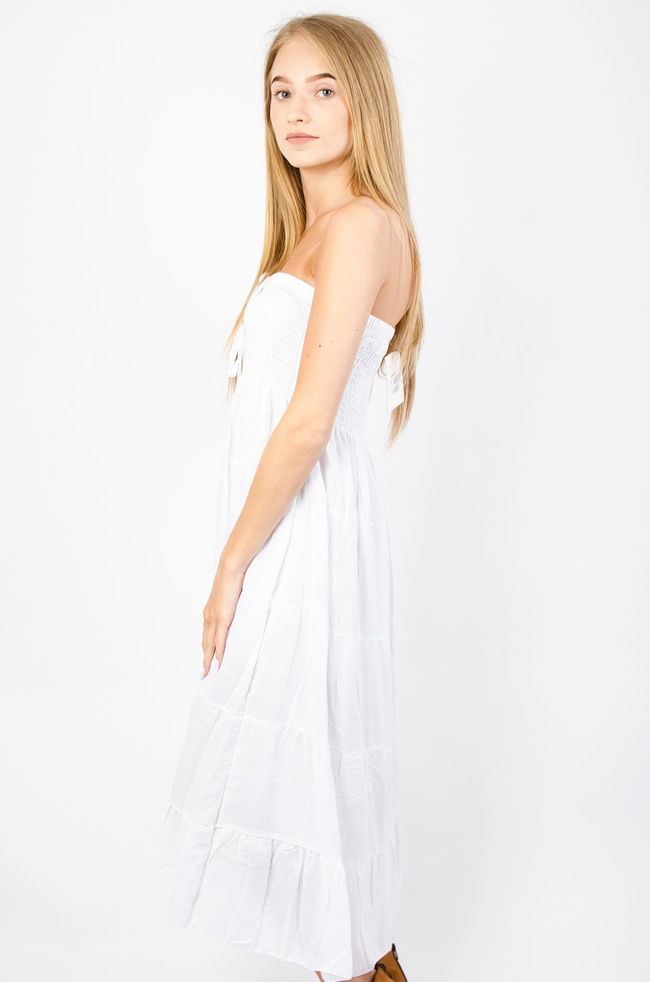 BIAŁA ZWIEWNA SUKIENKA Z WIĄZANIEM 