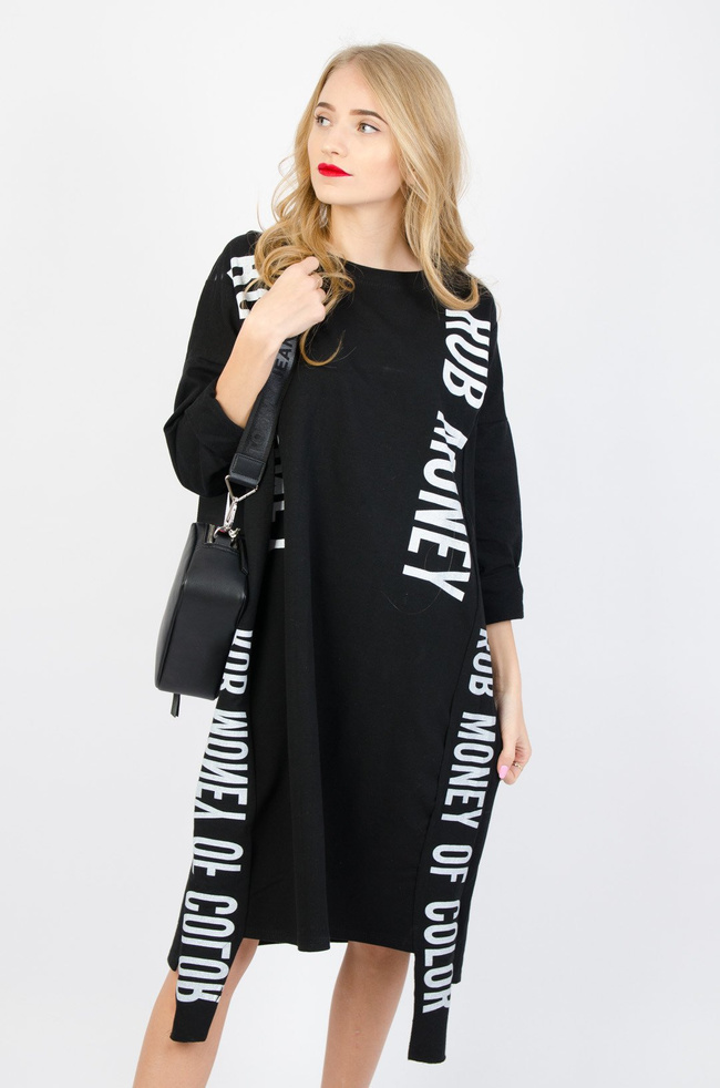 ASYMETRYCZNA DZIANINOWA SUKIENKA Z NAPISEM "ROB MONEY"
