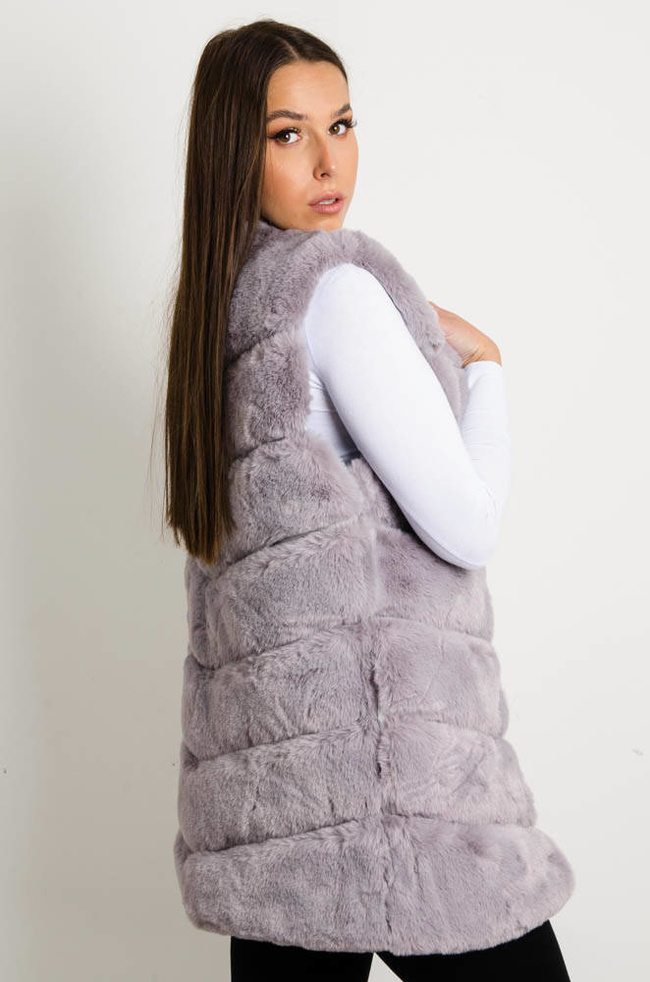  SZARA FUTRZANA KAMIZELKA BEZ KAPTURA
