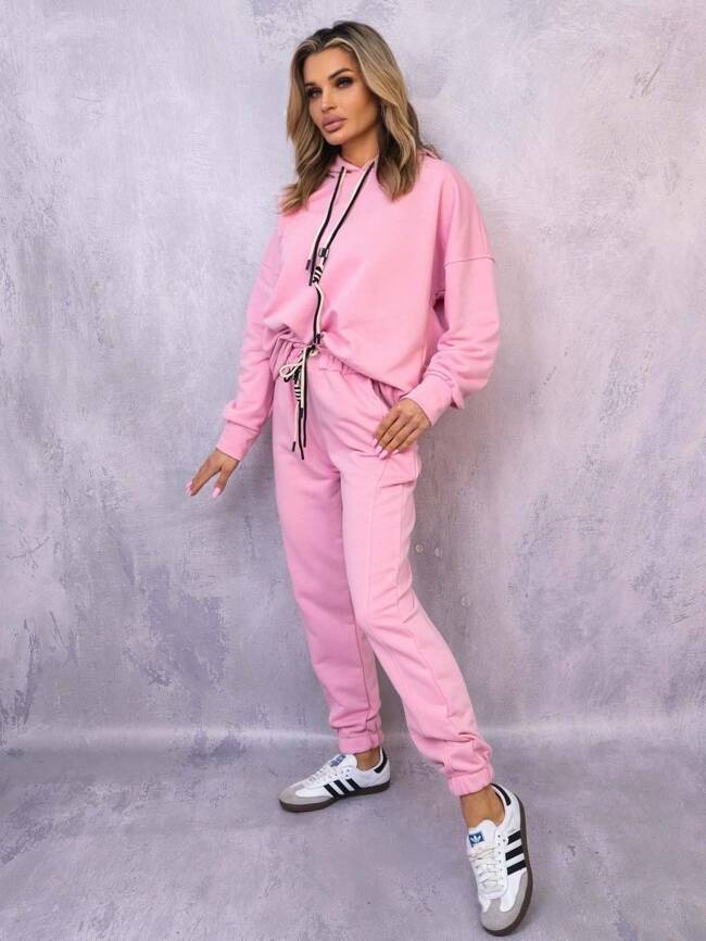 KOMPLET DRESOWY BLUZA Z KAPTUREM+ SPODNIE- RÓŻOWY