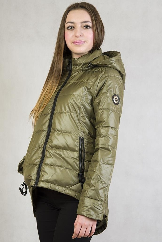 Asymetryczna zielona kurtka z kapturem