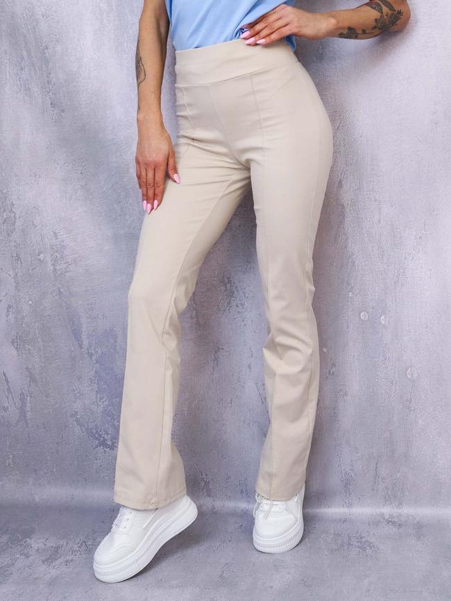 SPODNIE DZWONY FLARE Z PRZESZYCIEM- BEŻOWE