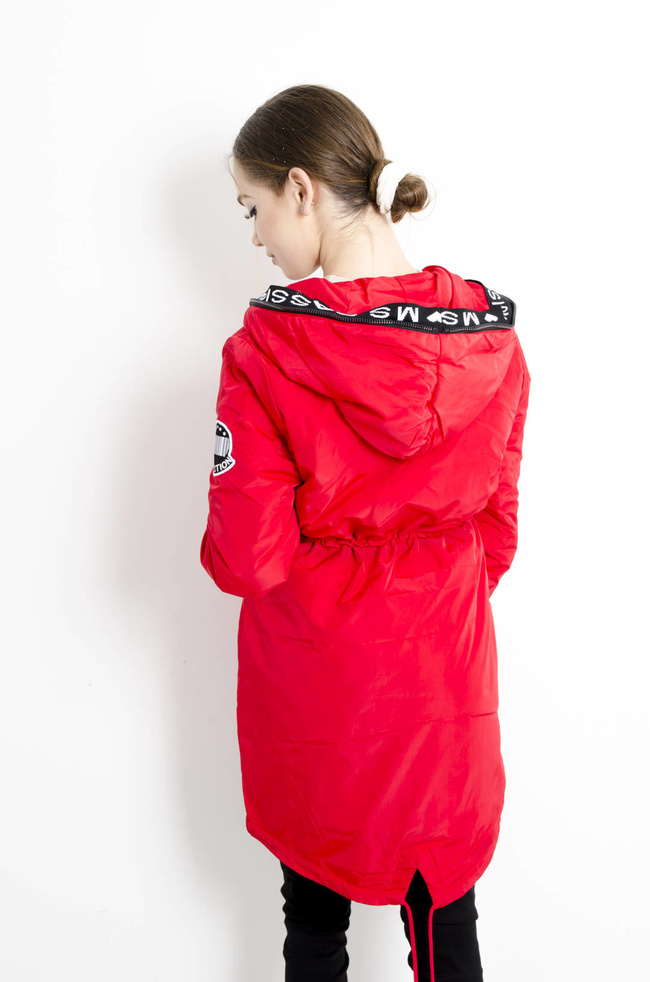 KURTKA PARKA Z KAPTUREM W KOLORZE CZERWONYM