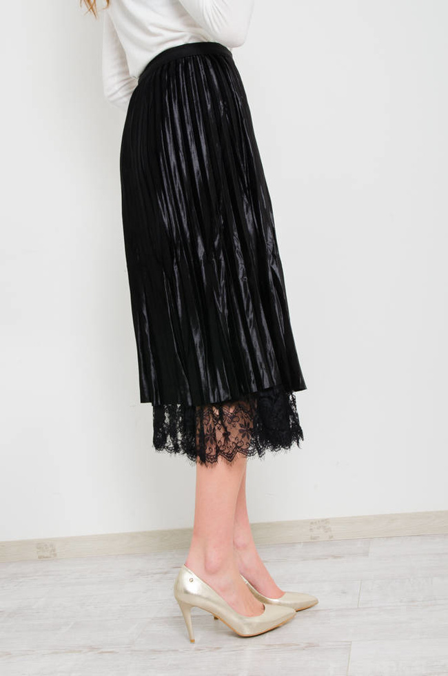 CZARNA DWUSTRONNA SPÓDNICA,WELUR -TIUL- KORONKA