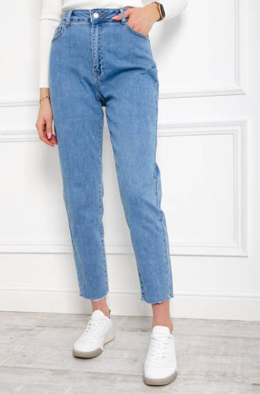 SPODNIE JEANSOWE MOM STRETCH Z PRZETARCIAMI- WYSOKI STAN