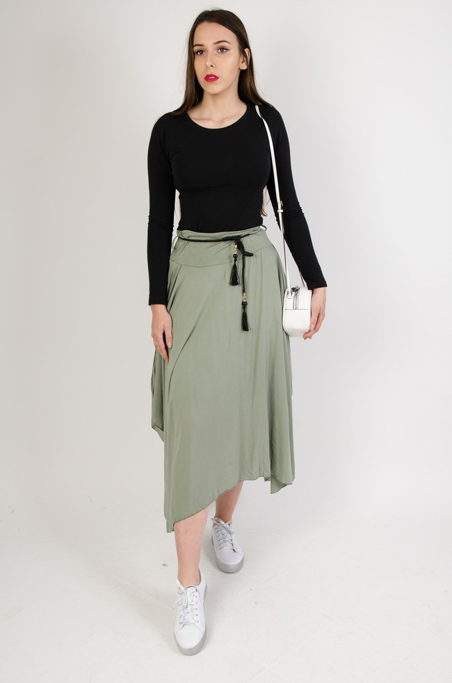 Długa asymetryczna spódnica z wycięciem+ pasek