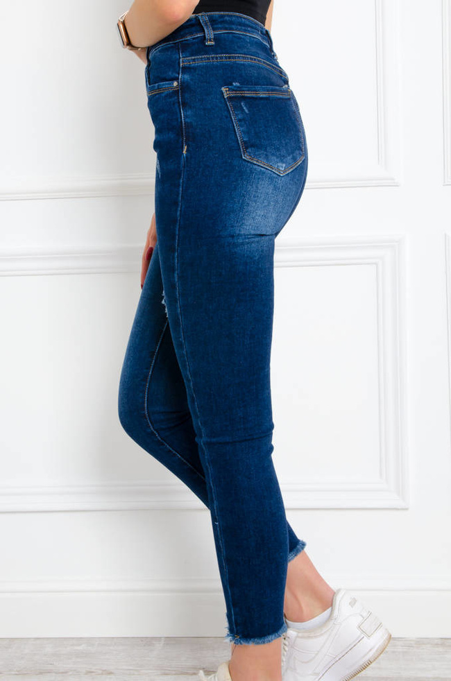 SPODNIE JEANSOWE SKINNY Z PRZETARCIAMI- CIEMNY JEANS