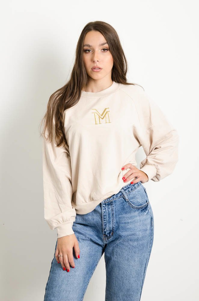 BEŻOWA BLUZA OVERSIZE Z WYSZYWANYM LOGO ''M''