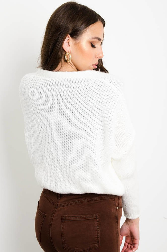 KREMOWY KRÓTKI KARDIGAN SWETER ZAPINANY NA GUZIKI