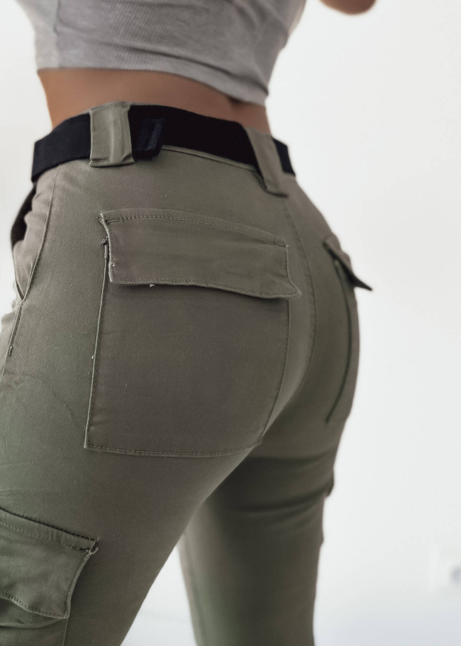 SPODNIE BOJÓWKI Z KIESZENIAMI+ PASEK- ZIELONE
