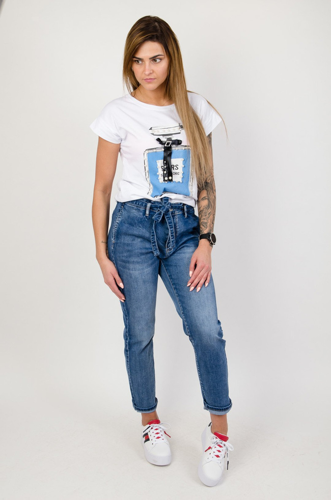 Jeansowe haremki z wiązaniem w pasie