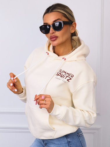 BLUZA Z KAPTUREM Z NAPISEM Z PRZODU I APIKACJĄ NA PLECACH- BIAŁA