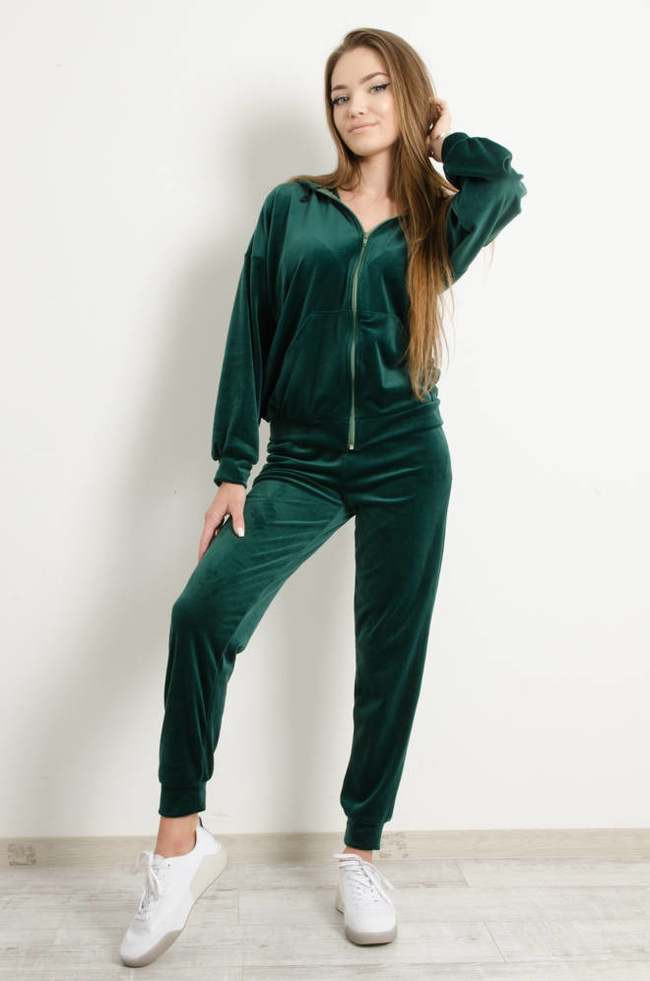 WELUROWY KOMPLET DRESOWY ROZPINANY Z KAPTUREM- ZIELONY