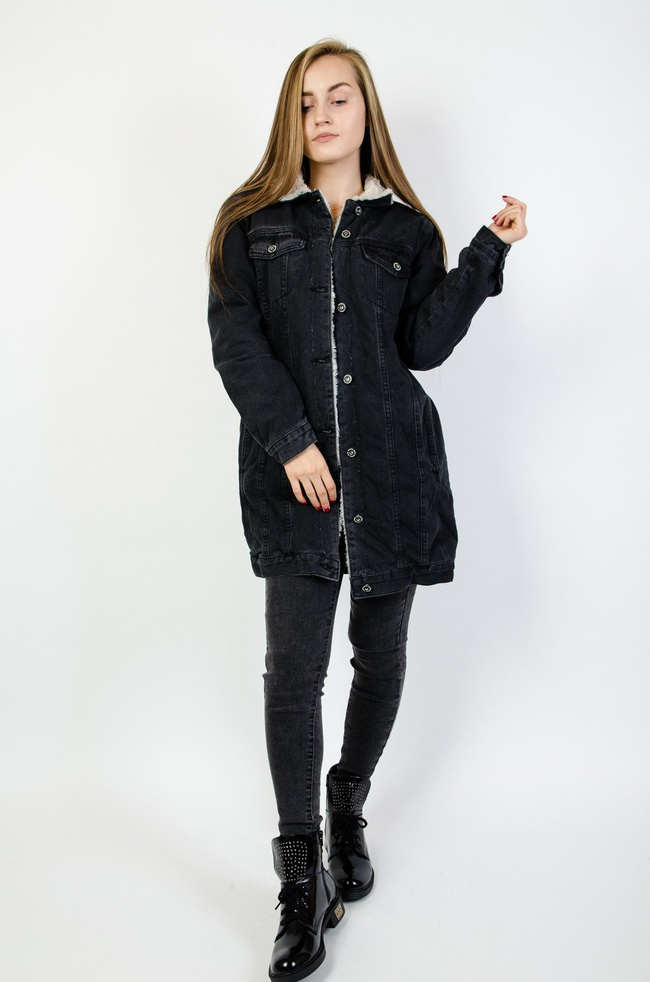 Czarna ocieplana kurtka jeansowa
