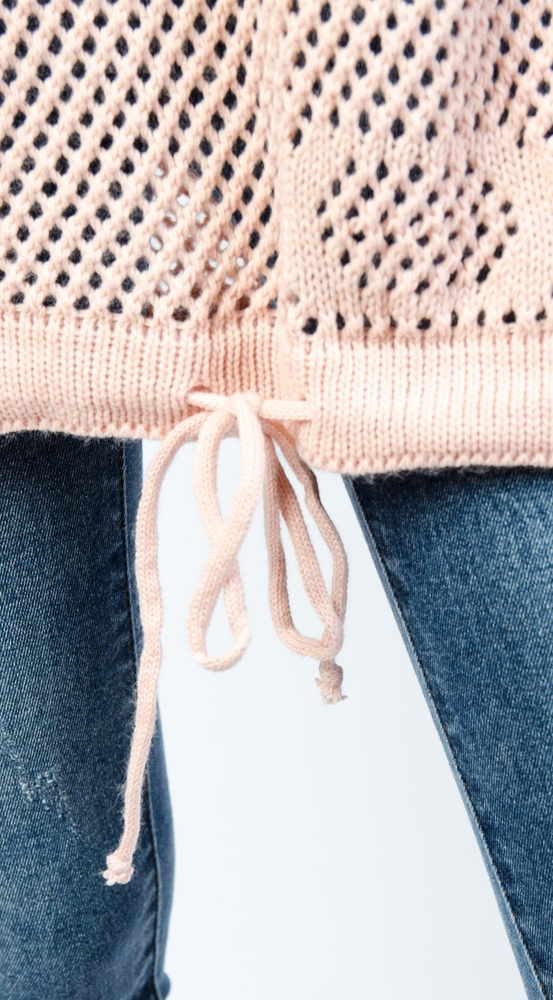 RÓŻOWY AŻUROWY SWETER Z KAPTUREM