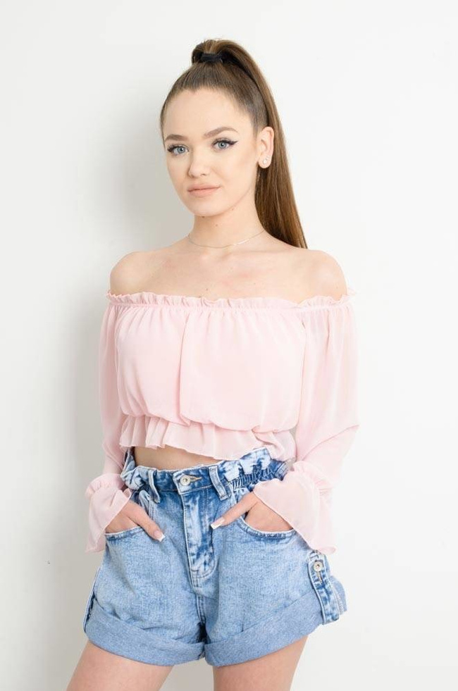 BLUZKA HISZPANKA NA DŁUGI RĘKAW - JASNO-RÓŻOWA