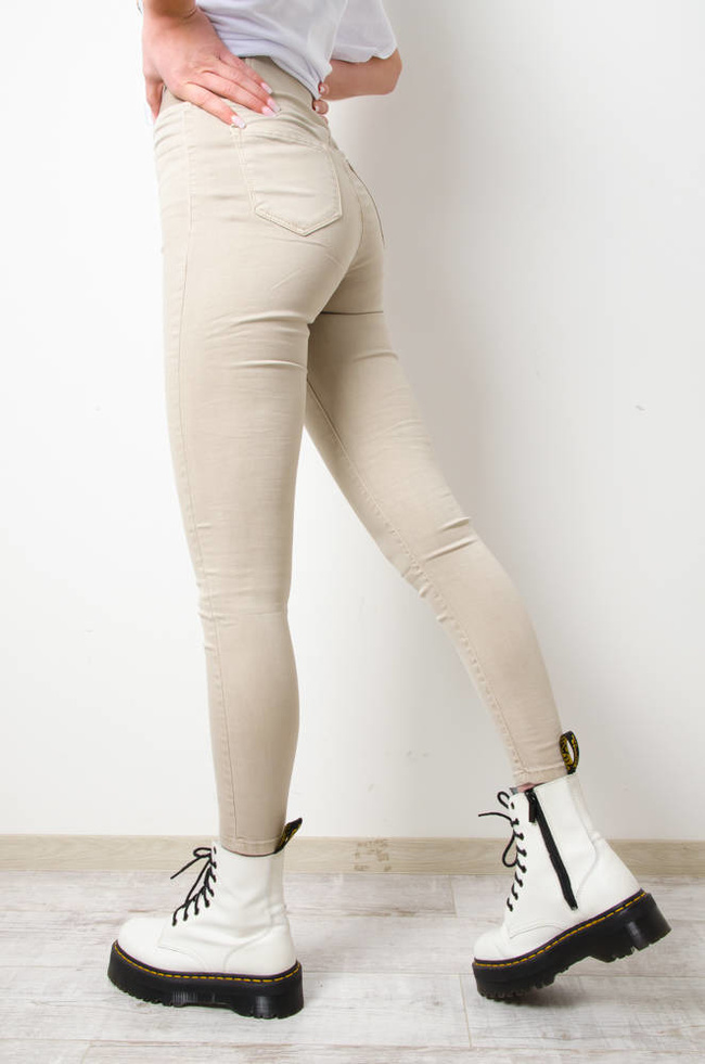 SPODNIE JEGGINSY Z GUMĄ W PASIE - WYSOKI STAN- POLECANE DLA WYSOKICH OSÓB- BEŻOWE