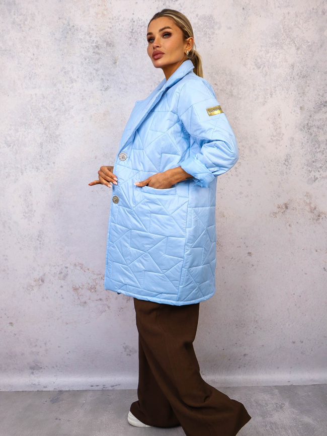 PIKOWANY PŁASZCZ ZAPINANY NA ZŁOTE GUZIKI- NIEBIESKI