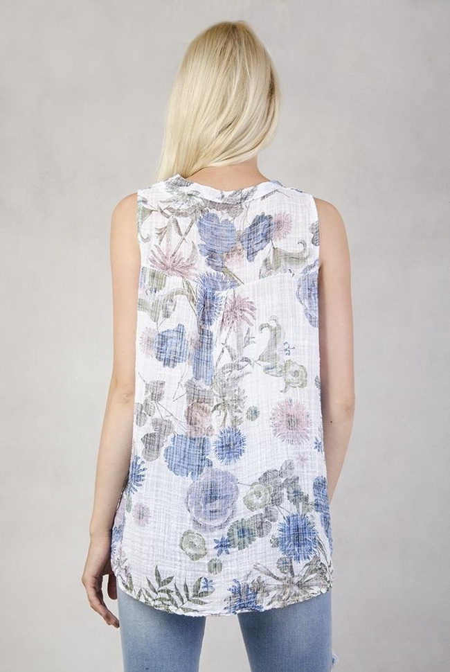 Biała koszula bez rękawów w kwiaty