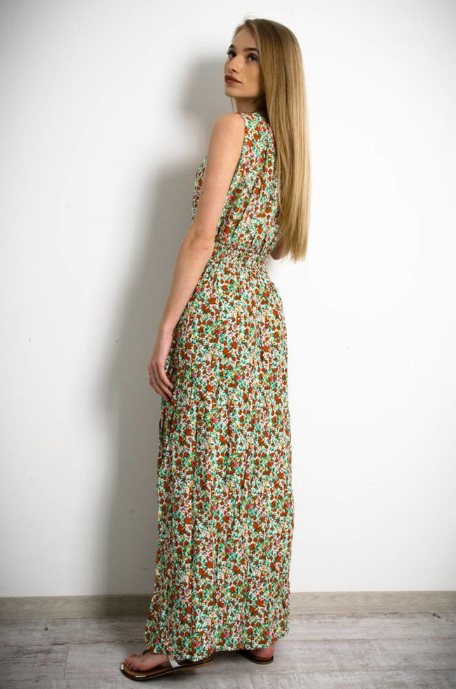 BIAŁA SUKIENKA MAXI W KWIATY-KOPERTOWY DEKOLT