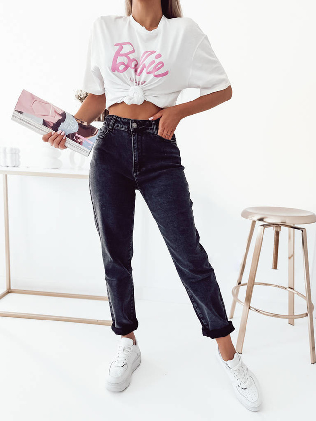 SPODNIE JEANSOWE JASNE- MOM STRETCH- CZARNE