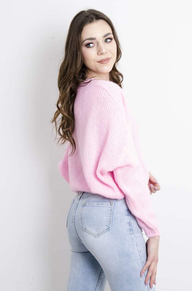 SWETER KARDIGAN ZAPINANY NA GUZIKI- JASNY RÓŻ