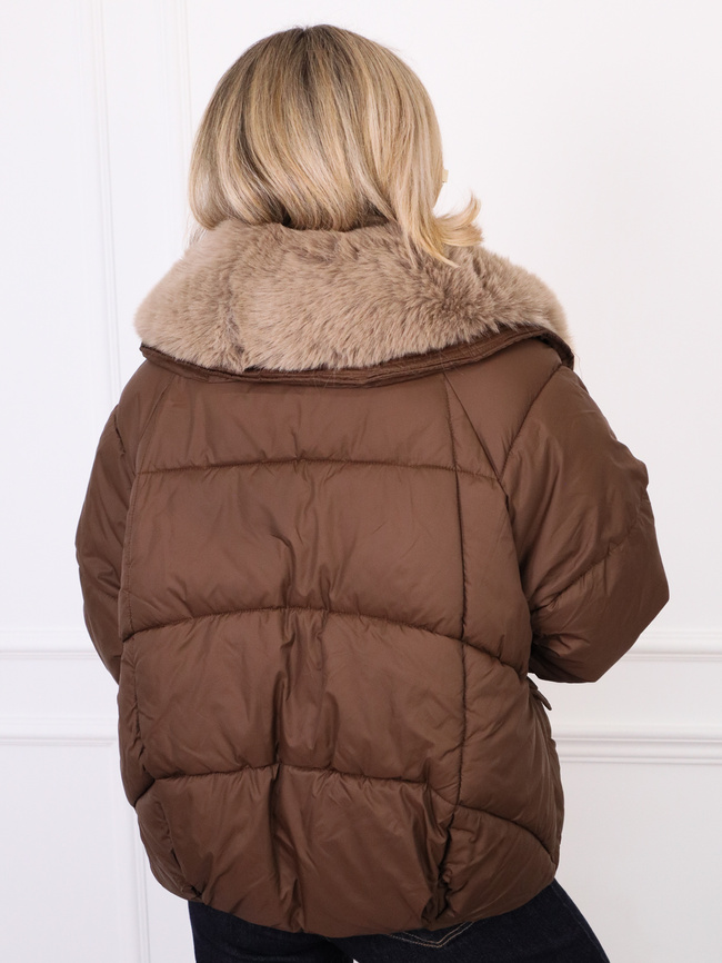 KURTKA ZIMOWA Z ODPINANYM FUTERKIEM- CZEKOLADOWA