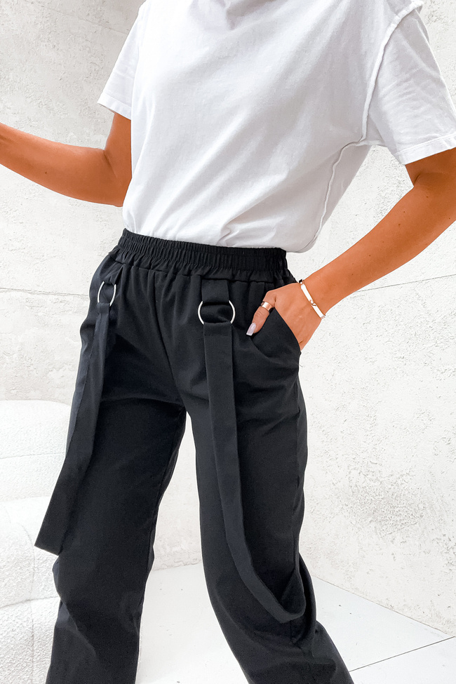 SPODNIE ONESIZE ZE ŚCIĄGACZAMI NA NOGAWCE - CZARNE