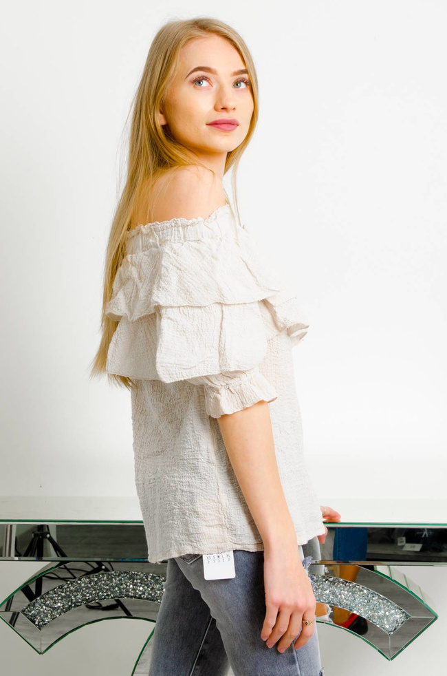 BEŻOWA MUŚLINOWA BLUZKA HISZPANKA