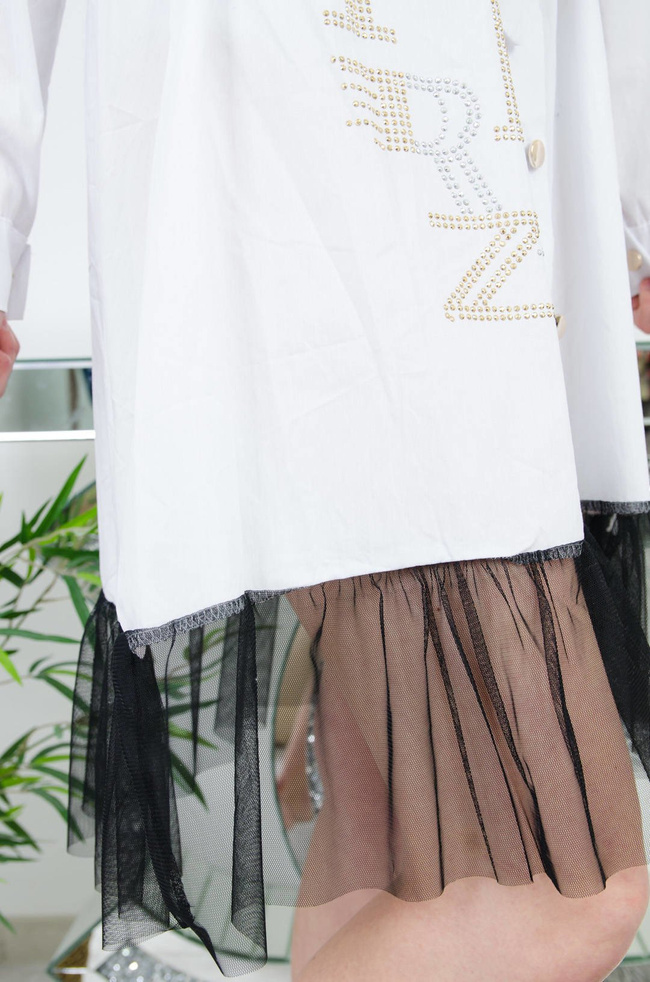 BIAŁA KOSZULOWA SUKIENKA Z TIULEM