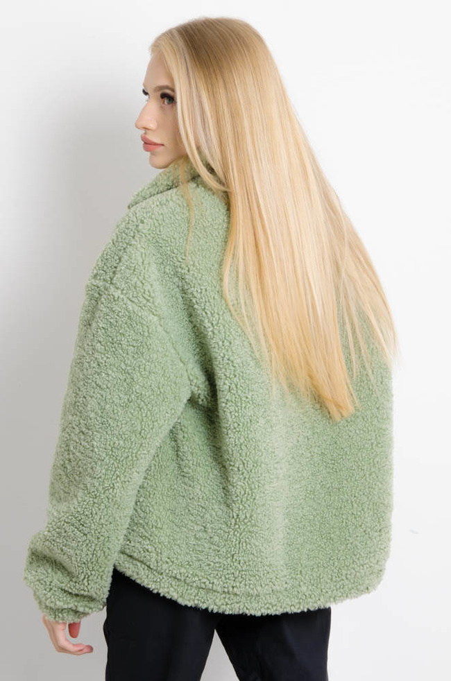 ZIELONA KURTKA Z FUTERKA ZE STÓJKĄ