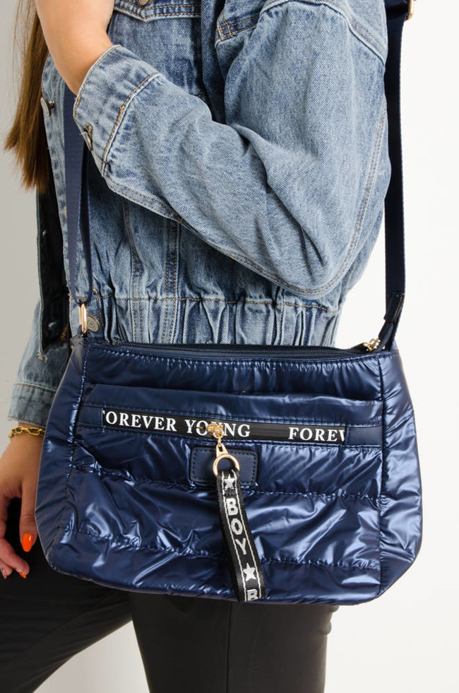 TOREBKA PIKOWANA Z MATERIAŁOWYM PASKIEM- GRANATOWA