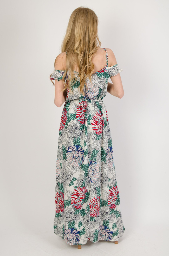 Biała długa sukienka w kwiaty